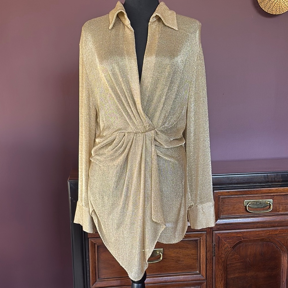 Gold Shimmer Wrap Blouse/ Cardigan by Zara, XL